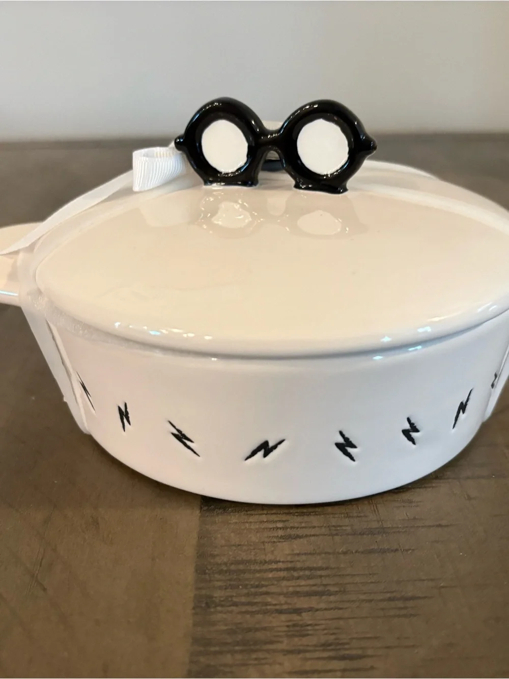 Rae Dunn White Ceramic Covered Dish with Black Accent Handle
